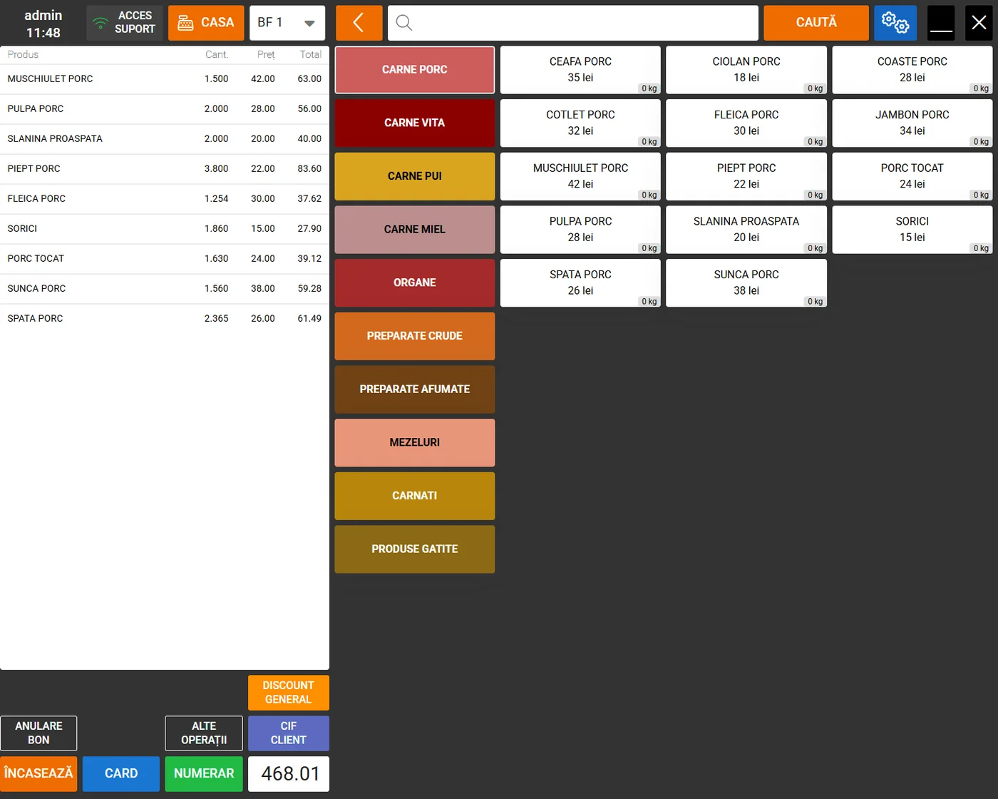Interfața POS pentru măcelărie