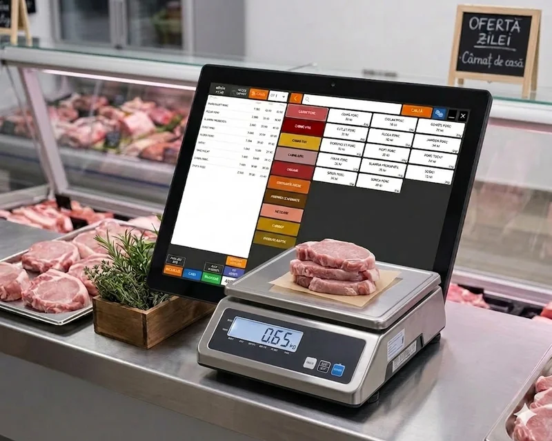 Interfață POS — cântărire și etichetare măcelărie