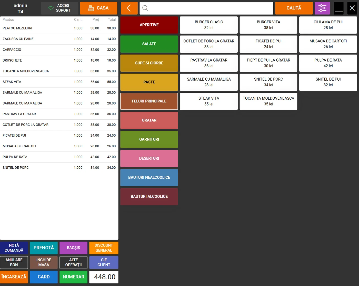 Interfață POS — preluarea comenzilor restaurant